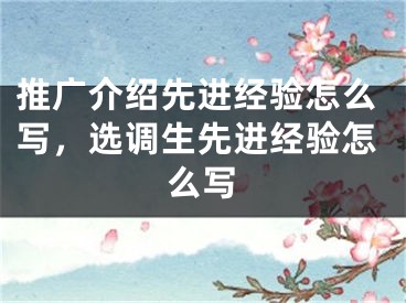 推廣介紹先進(jìn)經(jīng)驗(yàn)怎么寫，選調(diào)生先進(jìn)經(jīng)驗(yàn)怎么寫