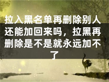 拉入黑名單再刪除別人還能加回來嗎，拉黑再刪除是不是就永遠(yuǎn)加不了