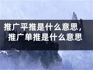 推廣平推是什么意思，推廣單推是什么意思