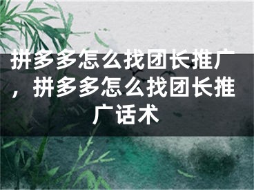 拼多多怎么找團長推廣，拼多多怎么找團長推廣話術(shù)