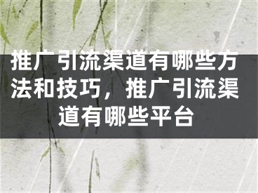 推廣引流渠道有哪些方法和技巧，推廣引流渠道有哪些平臺(tái)