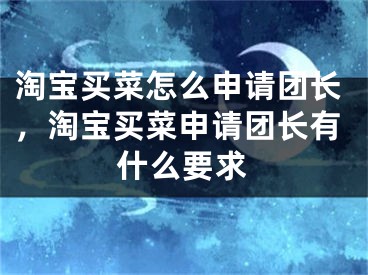 淘寶買菜怎么申請團(tuán)長，淘寶買菜申請團(tuán)長有什么要求