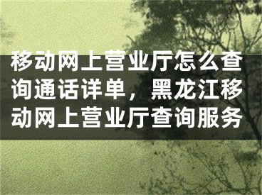 移動網(wǎng)上營業(yè)廳怎么查詢通話詳單，黑龍江移動網(wǎng)上營業(yè)廳查詢服務(wù)