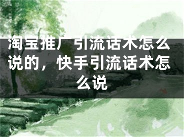 淘寶推廣引流話術(shù)怎么說(shuō)的，快手引流話術(shù)怎么說(shuō)