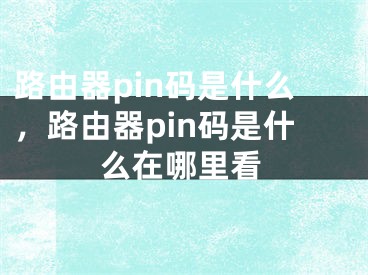 路由器pin碼是什么，路由器pin碼是什么在哪里看